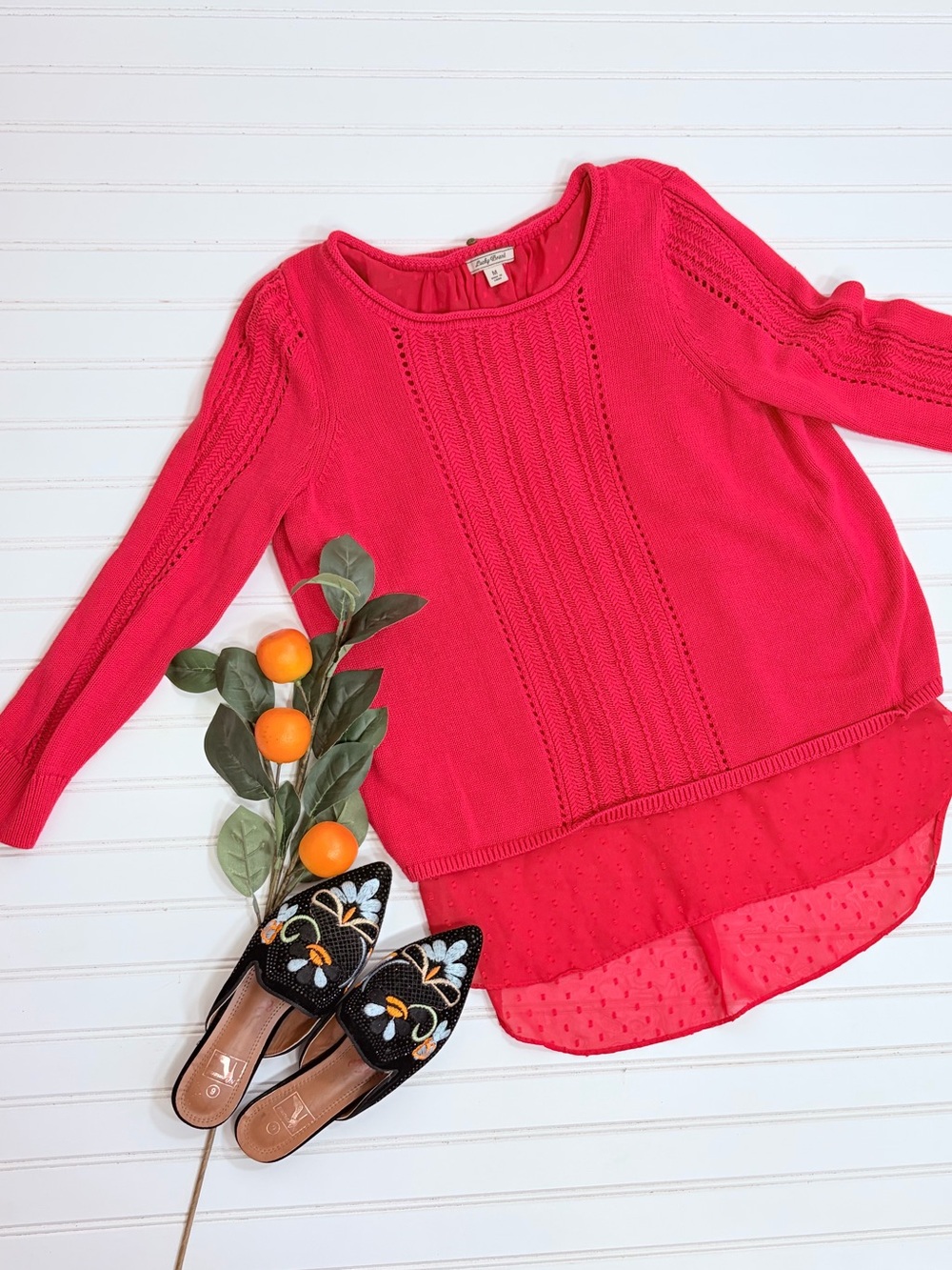 Lucky Brand Mixed Media Swiss Dot Sweater